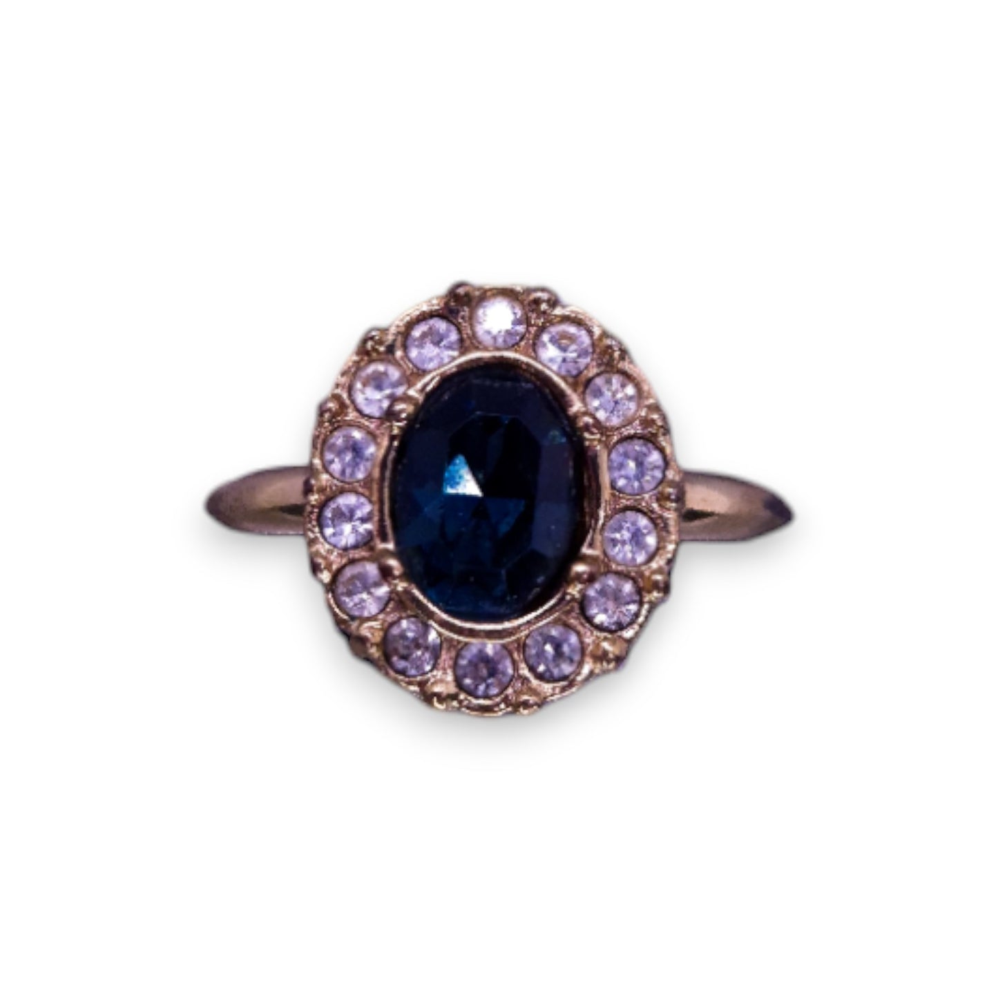 Gold Tone Blue & White Cubic Zirconia Classic Ring