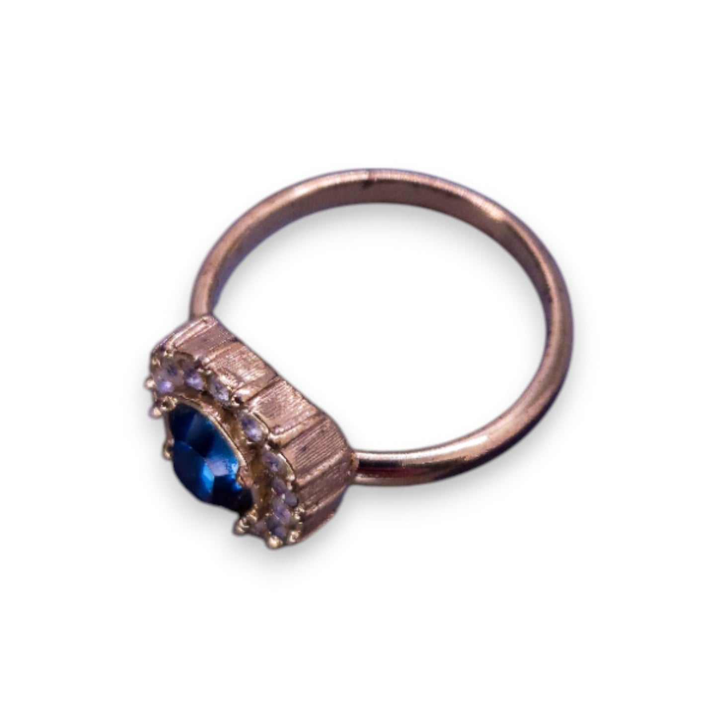Gold Tone Blue & White Cubic Zirconia Classic Ring