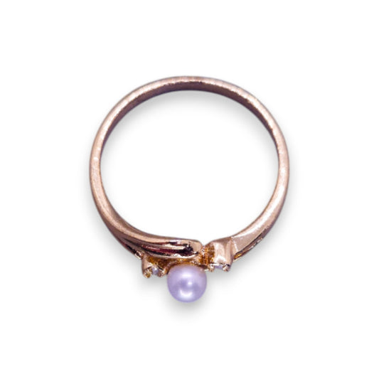 Gold Tone Pearl & Clear Stones Classic Ring