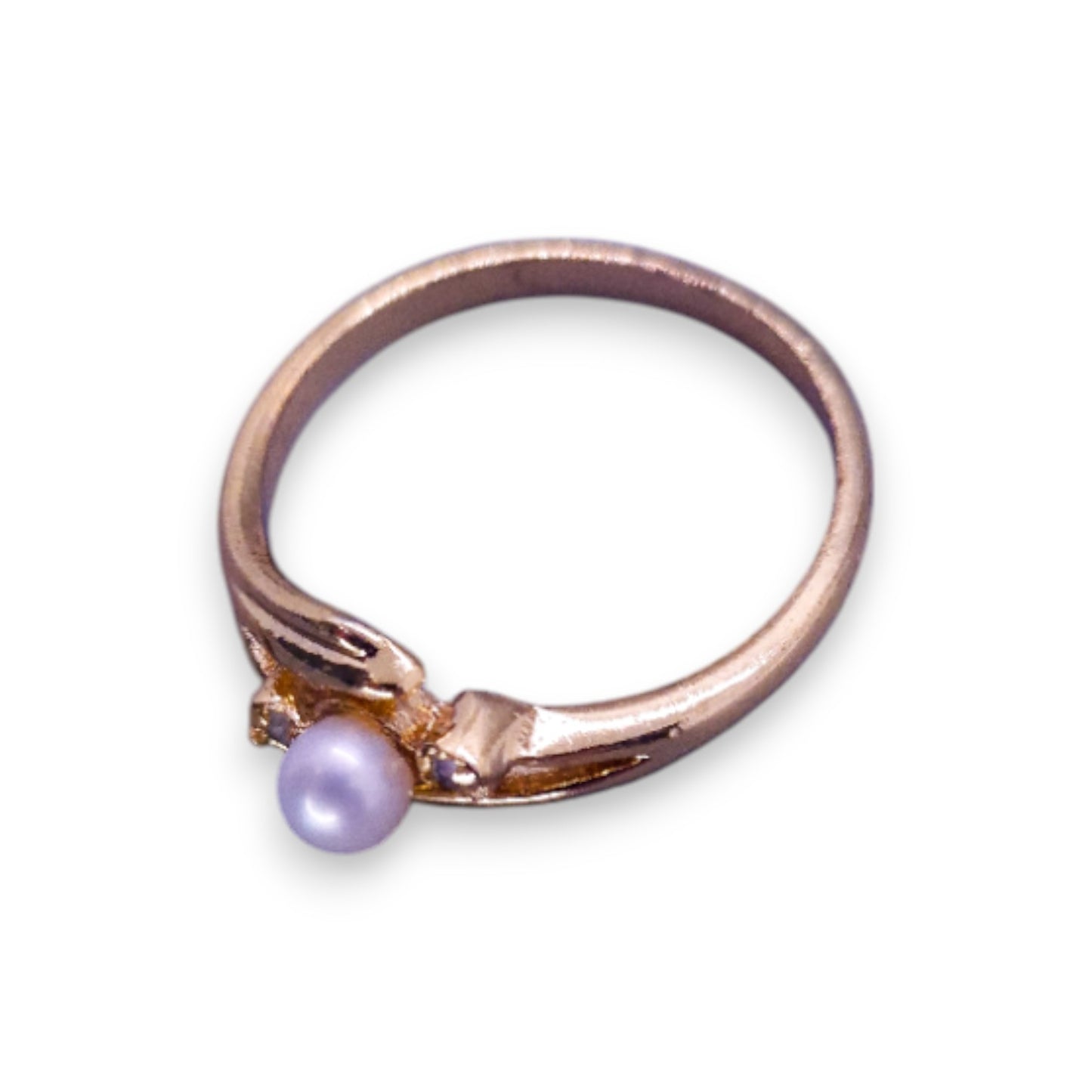 Gold Tone Pearl & Clear Stones Classic Ring