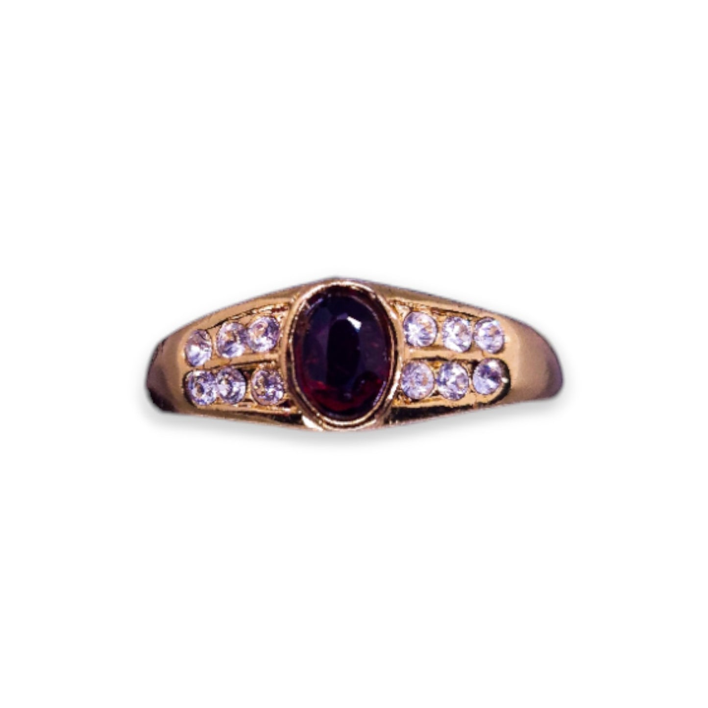 Gold Tone Red & Clear Cubic Zirconia Classic Ring