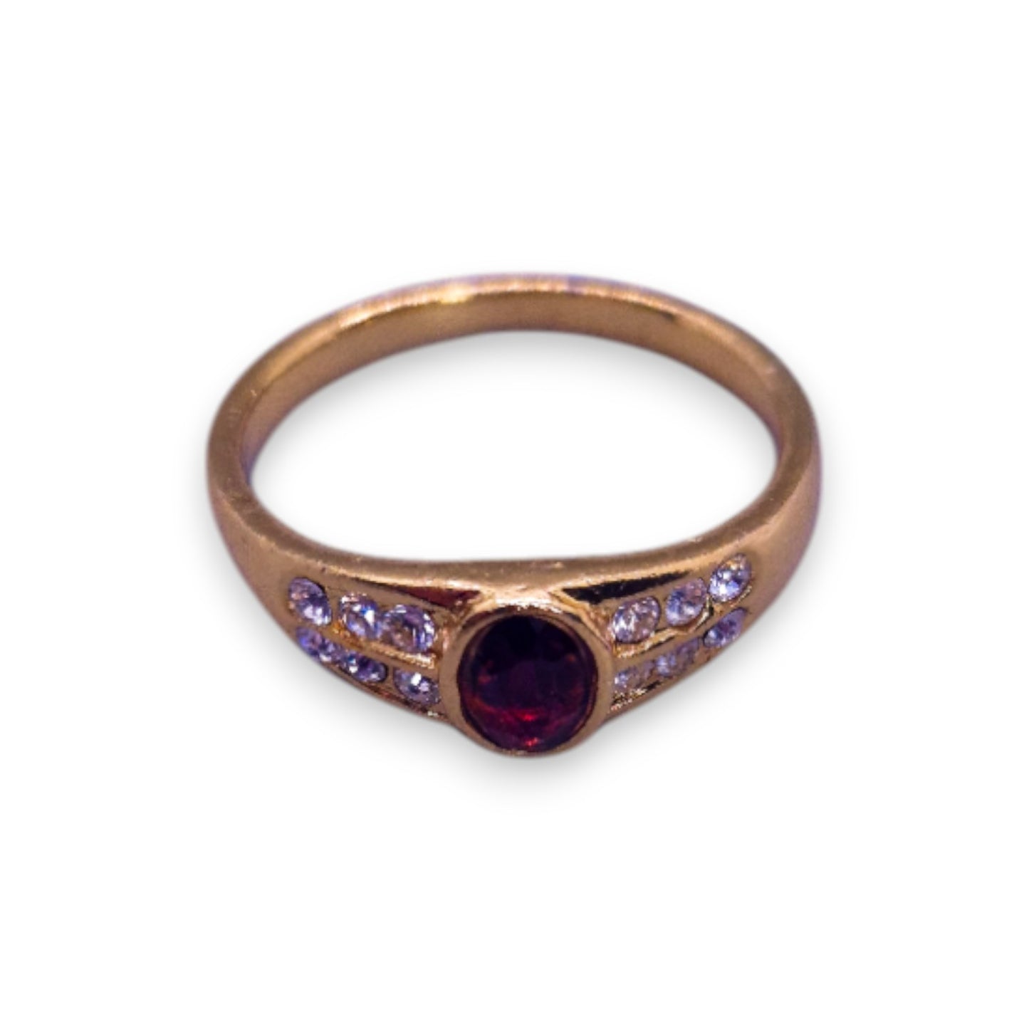 Gold Tone Red & Clear Cubic Zirconia Classic Ring