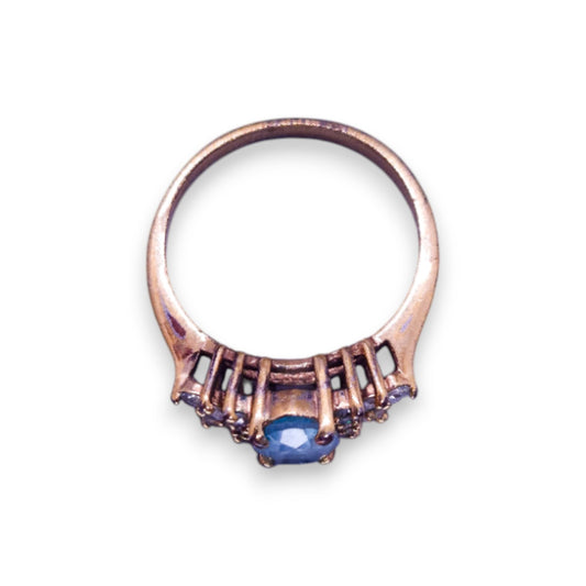 Gold Tone Blue & Clear Cubic Zirconia Classic Ring