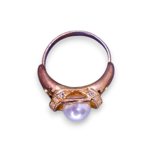 Gold Tone Faux Pearl & Cubic Zirconia Classic Ring