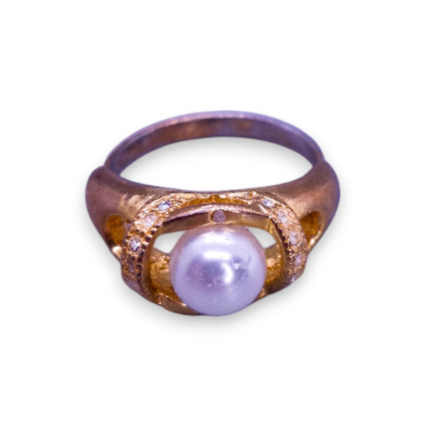 Gold Tone Faux Pearl & Cubic Zirconia Classic Ring