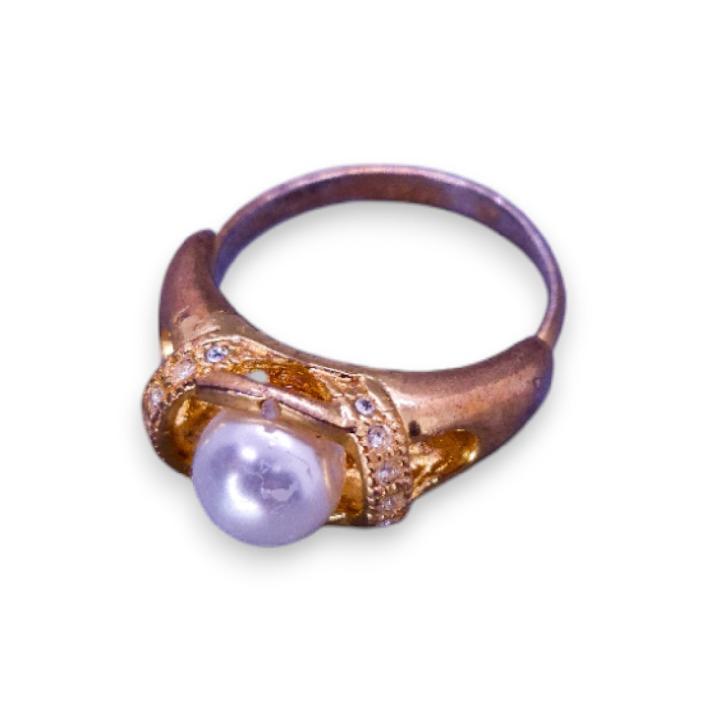 Gold Tone Faux Pearl & Cubic Zirconia Classic Ring