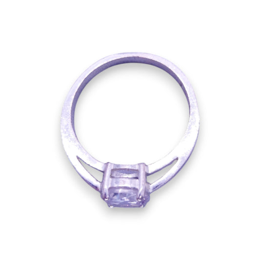 Silver Tone Clear Cubic Zirconia Classic Ring