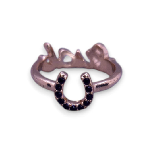 Gold Tone Black Stones Romantic "Luck" Ring