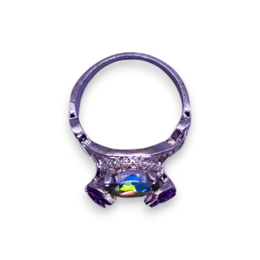Silver Tone Possible Mystic Topaz & Purple Stones Nature Inspired Ring