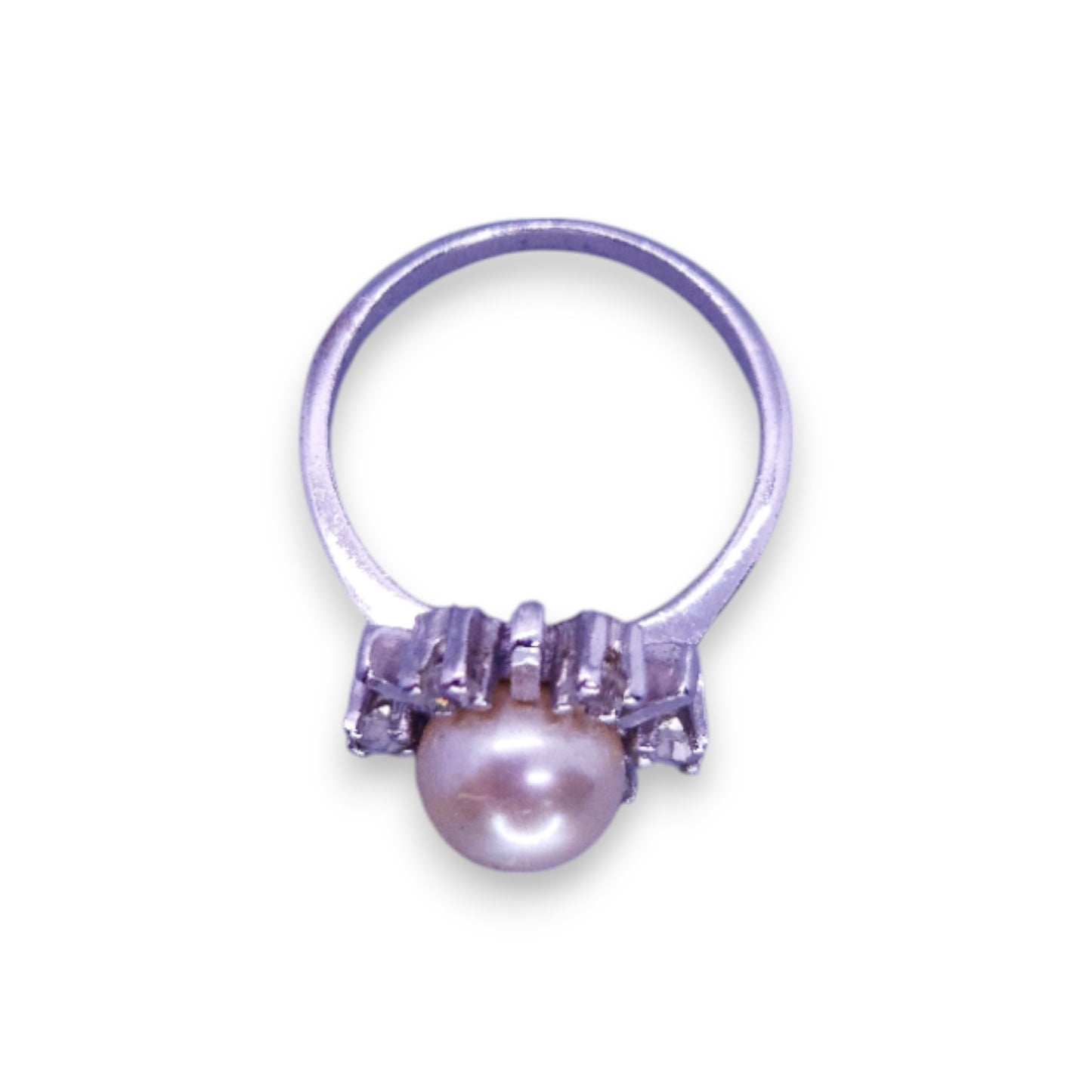 Silver Tone Faux Pearl & Clear Stones Classic Ring