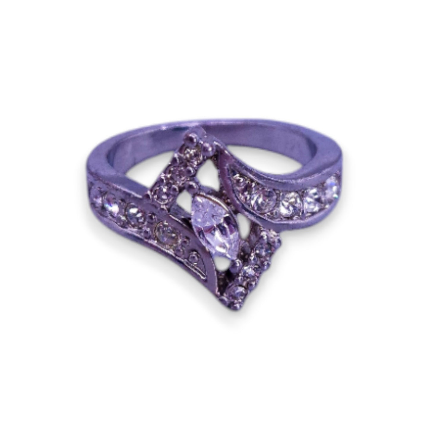 Silver Tone Clear Cubic Zirconia Classic Ring