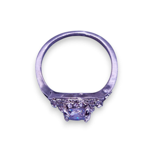 Silver Tone Clear Cubic Zirconia Classic Ring