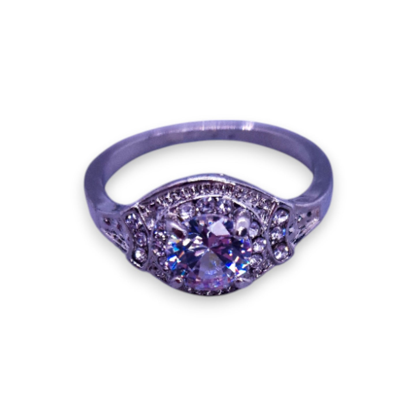 Silver Tone Clear Cubic Zirconia Classic Ring