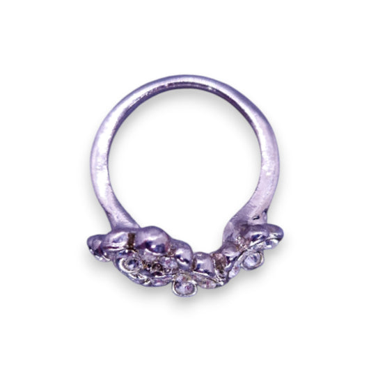 Silver Tone Clear Stones Nature Inspired Flowers Ring
