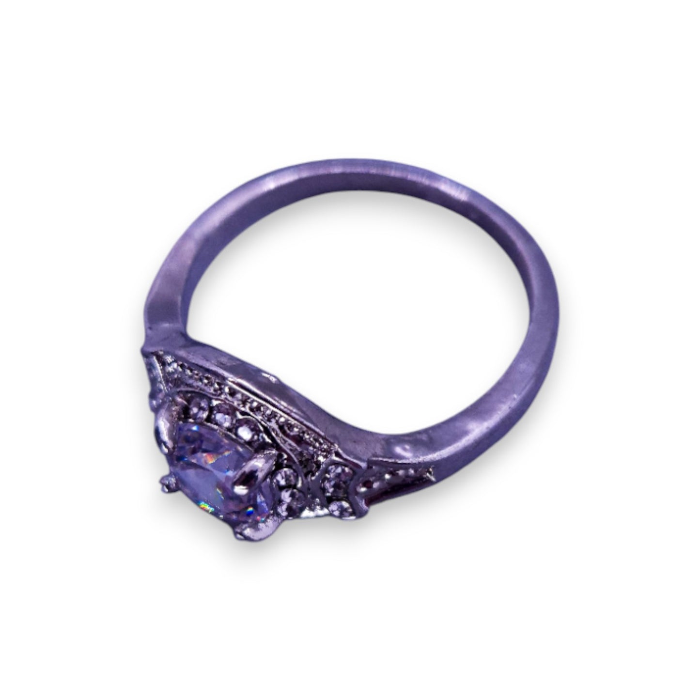 Silver Tone Clear Cubic Zirconia Classic Ring