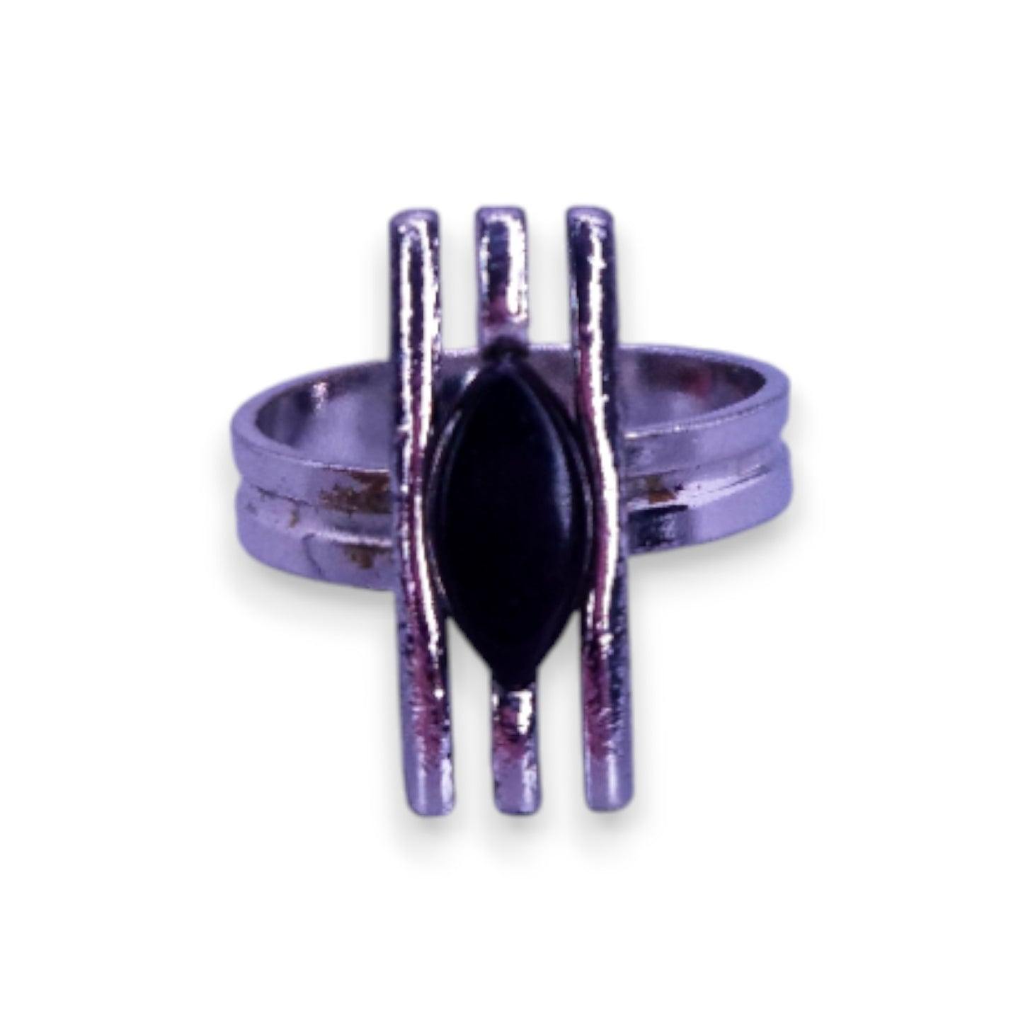 Silver Tone Black Stone Modern Ring