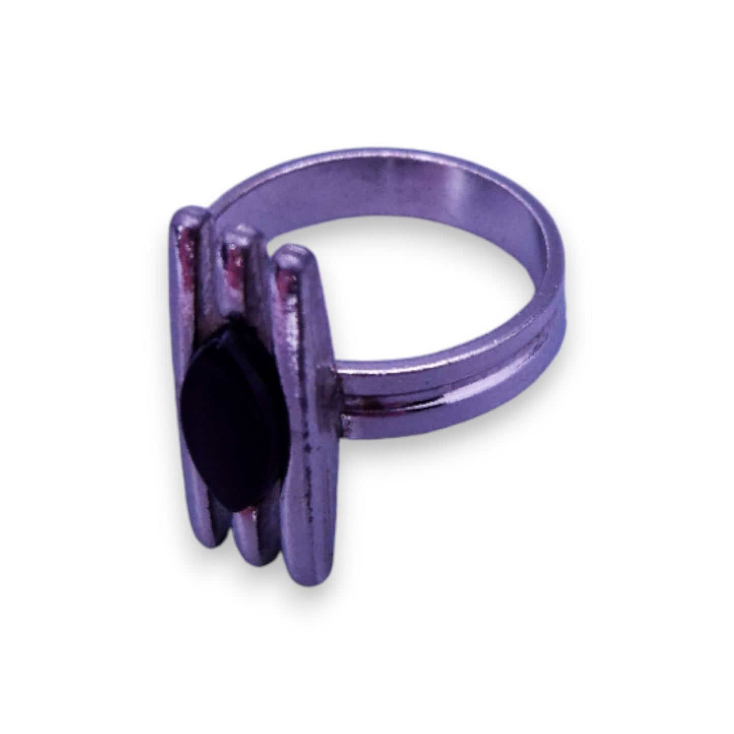 Silver Tone Black Stone Modern Ring