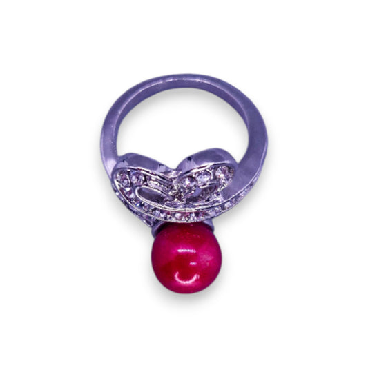 Silver Tone Faux Pearl & Clear Stones Modern Ring