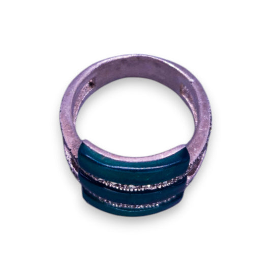 Silver Tone Green Paste Marcasite Modern Ring