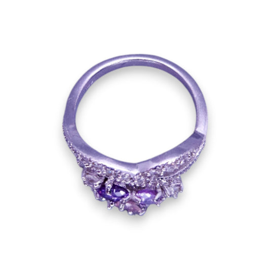 Sterling Silver Clear, Purple & Pink Cubic Zirconia Classic Ring
