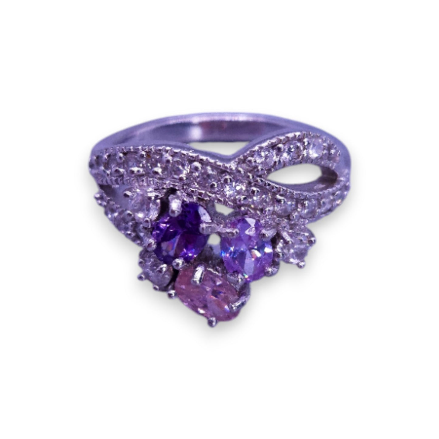 Sterling Silver Clear, Purple & Pink Cubic Zirconia Classic Ring