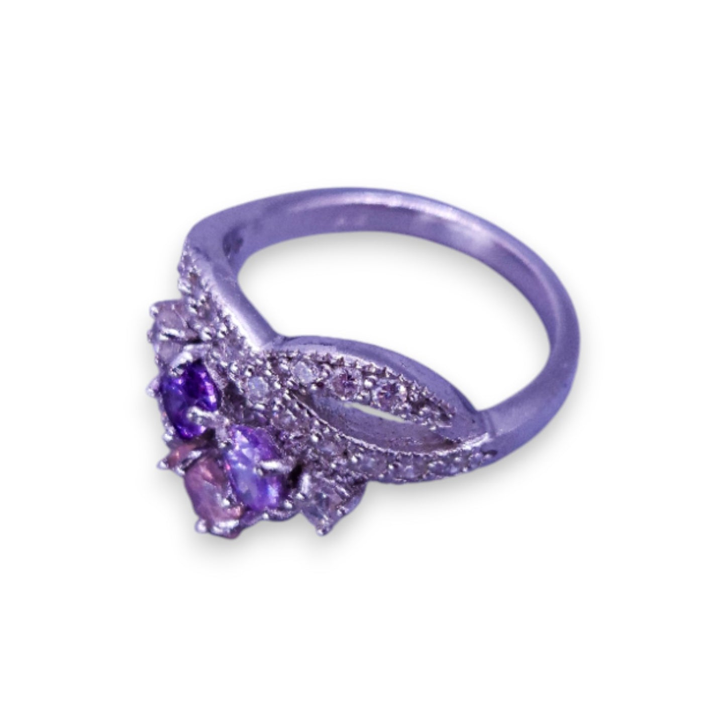 Sterling Silver Clear, Purple & Pink Cubic Zirconia Classic Ring