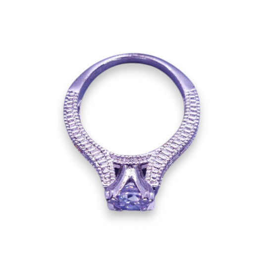 Silver Tone Clear Cubic Zirconia Classic Ring