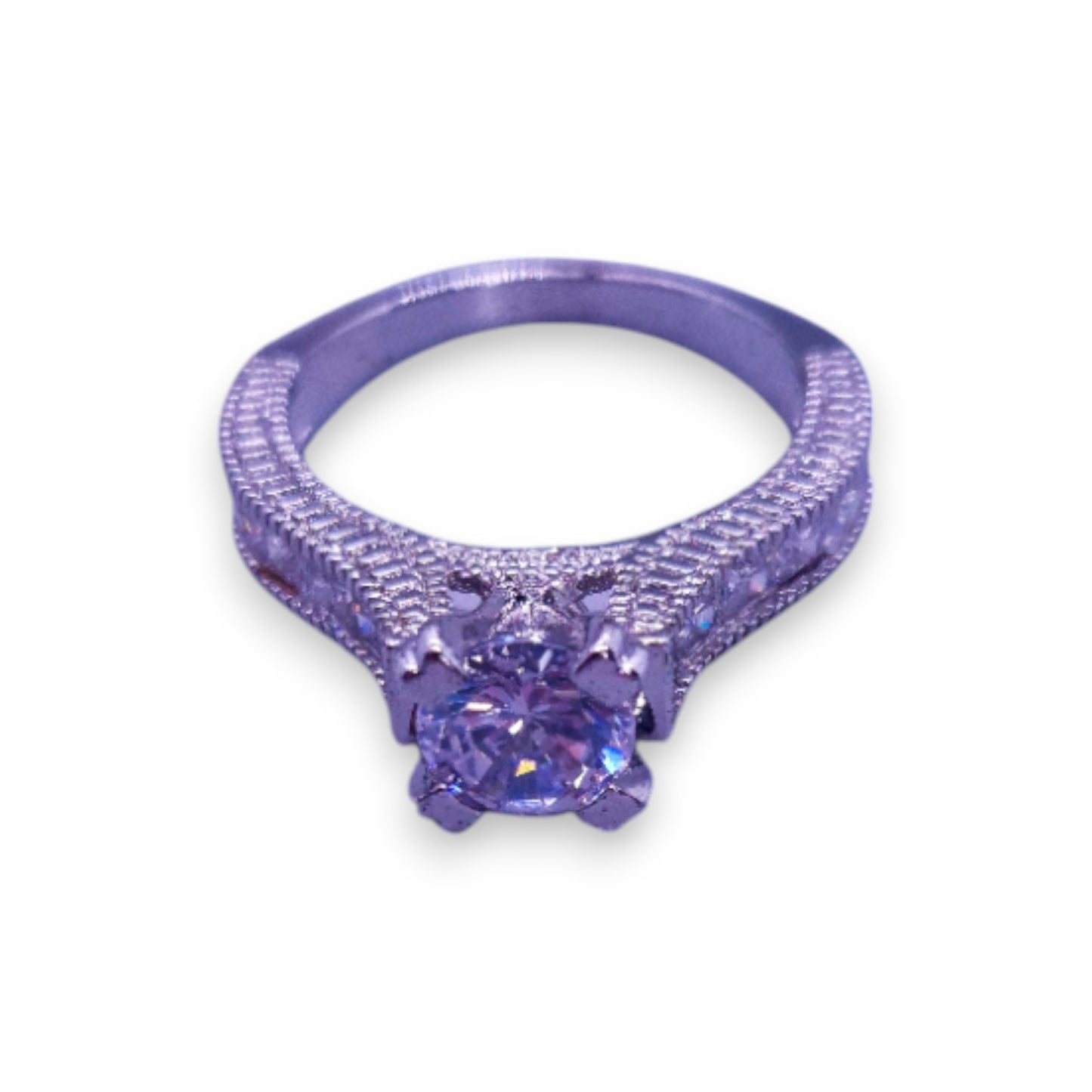 Silver Tone Clear Cubic Zirconia Classic Ring