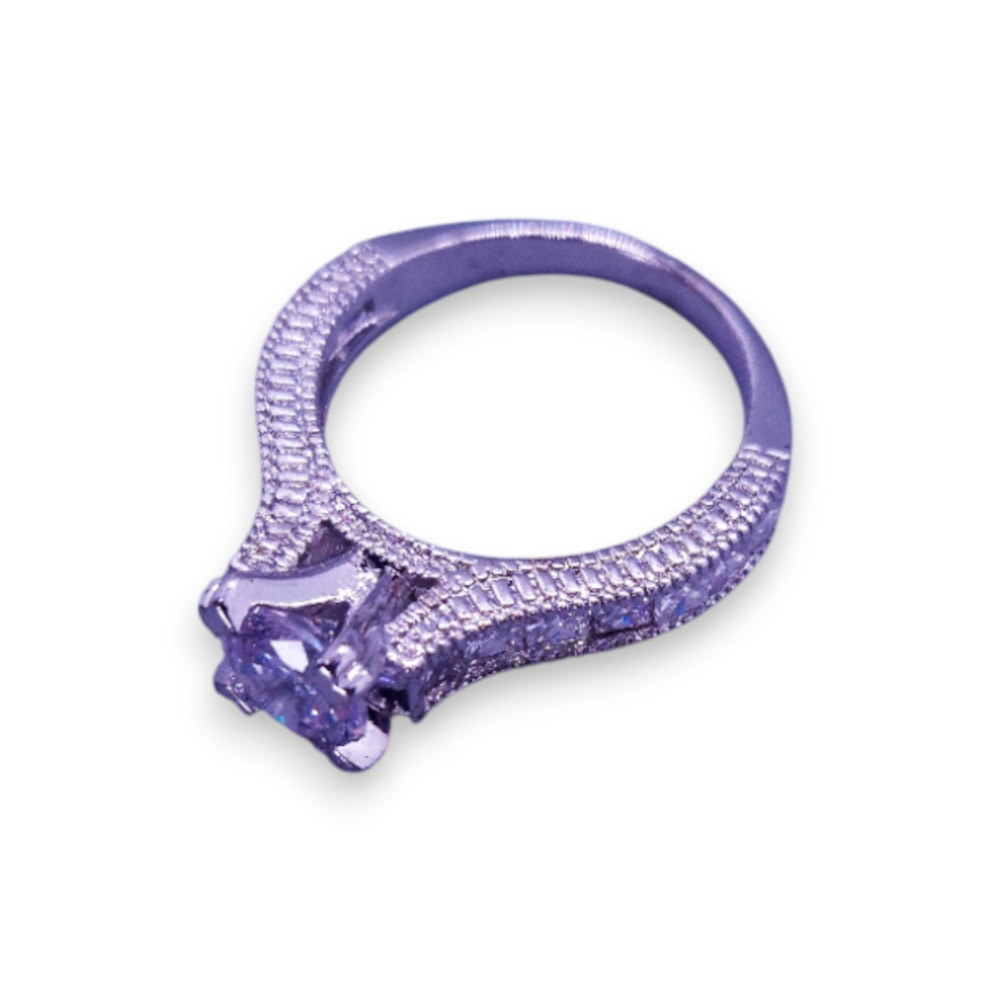 Silver Tone Clear Cubic Zirconia Classic Ring