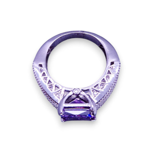 Silver Tone Purple Cubic Zirconia Modern Ring