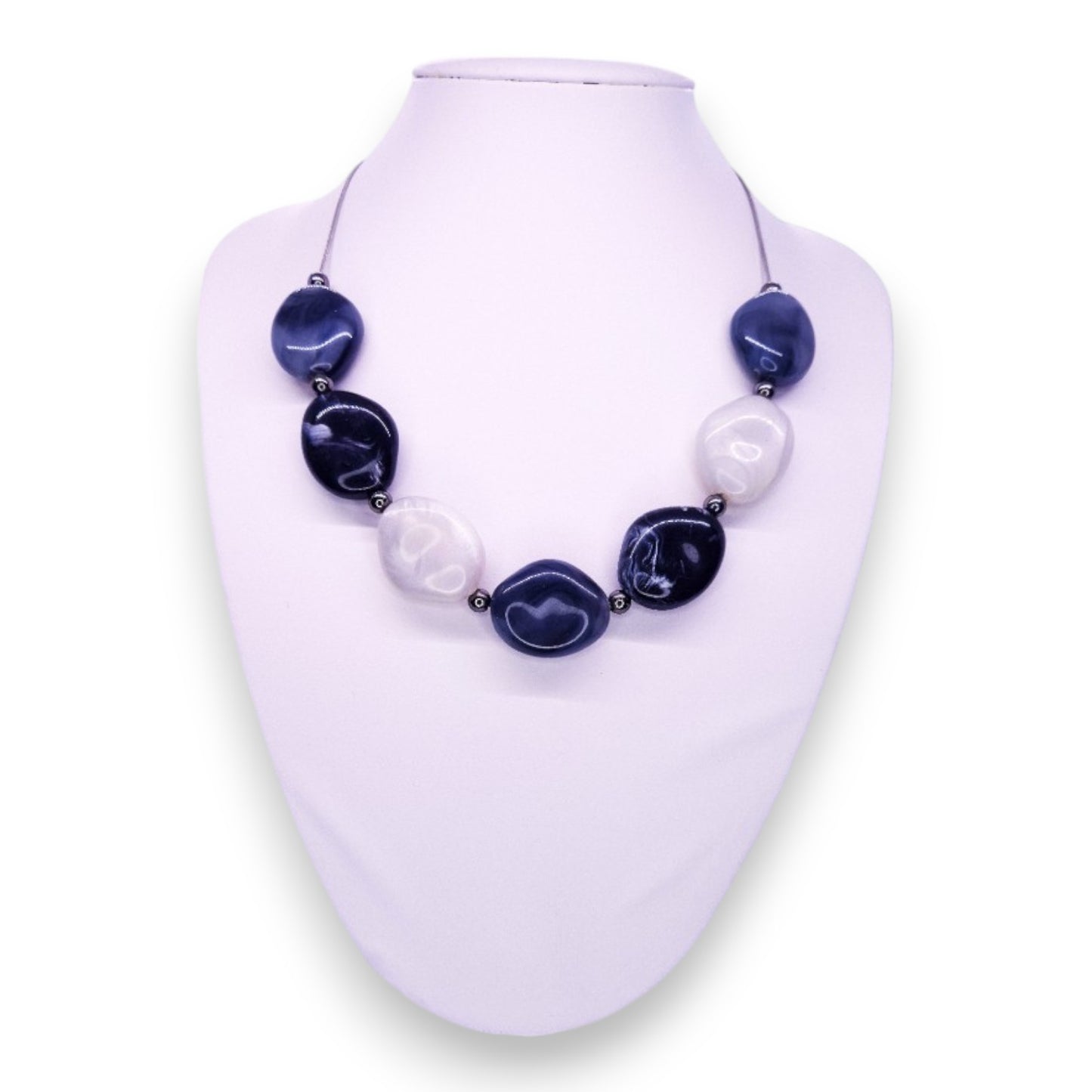 Silver Tone with Plastic Beads Statement Necklace