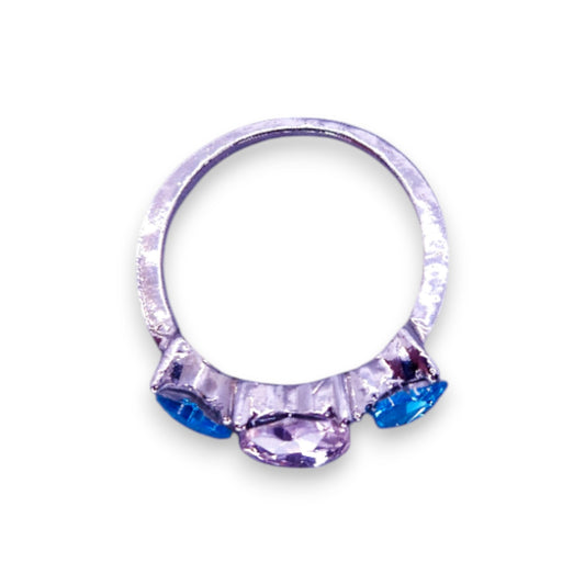 Silver Tone Pink & Blue Swarovski Zirconia Romantic Ring
