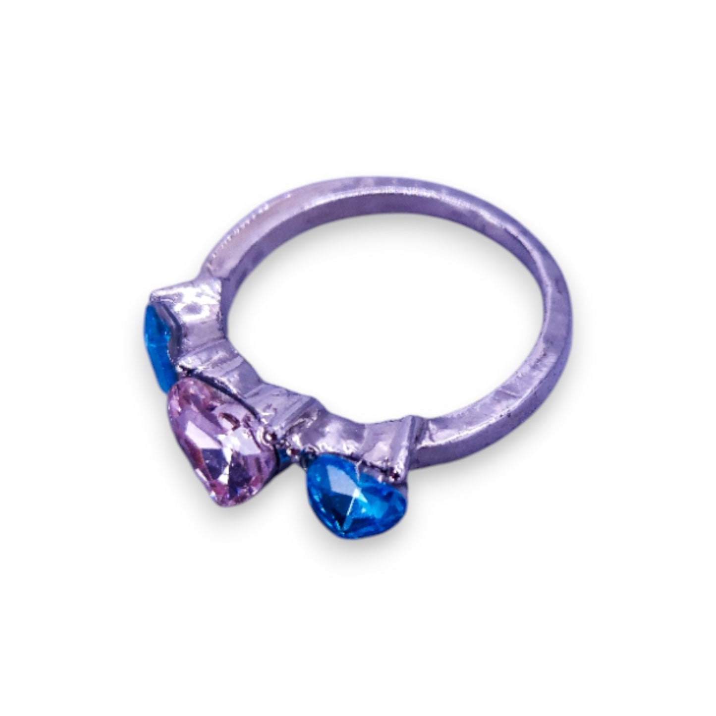 Silver Tone Pink & Blue Swarovski Zirconia Romantic Ring
