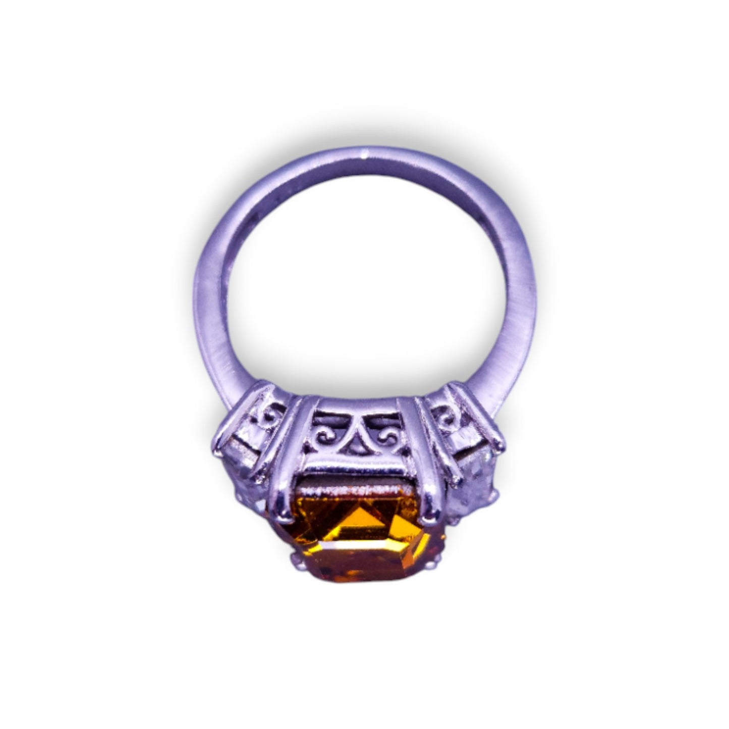 Platinum Bonded Orange & Clear Swarovski Zirconia Modern Ring