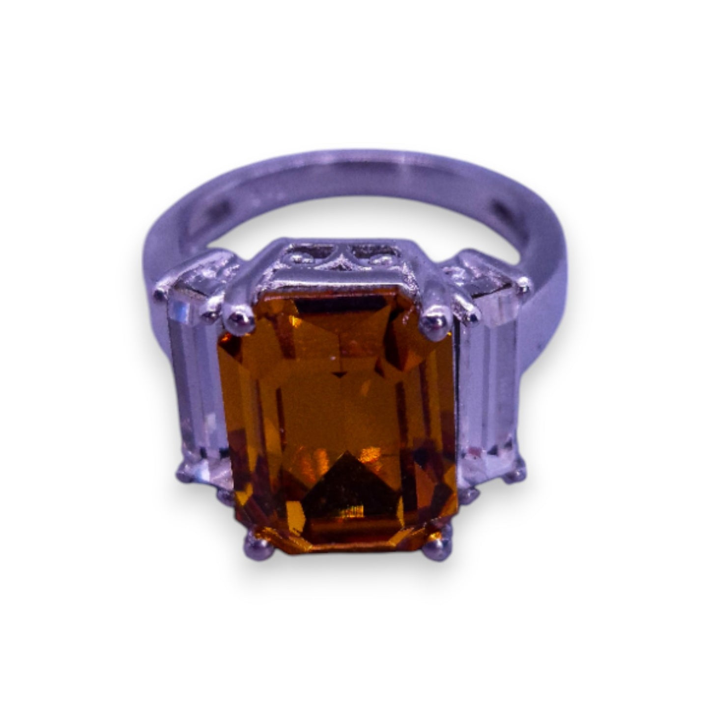 Platinum Bonded Orange & Clear Swarovski Zirconia Modern Ring