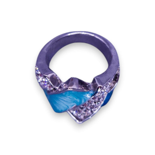 Silver Tone Clear Cubic Zirconia Enamelled Art Deco Ring