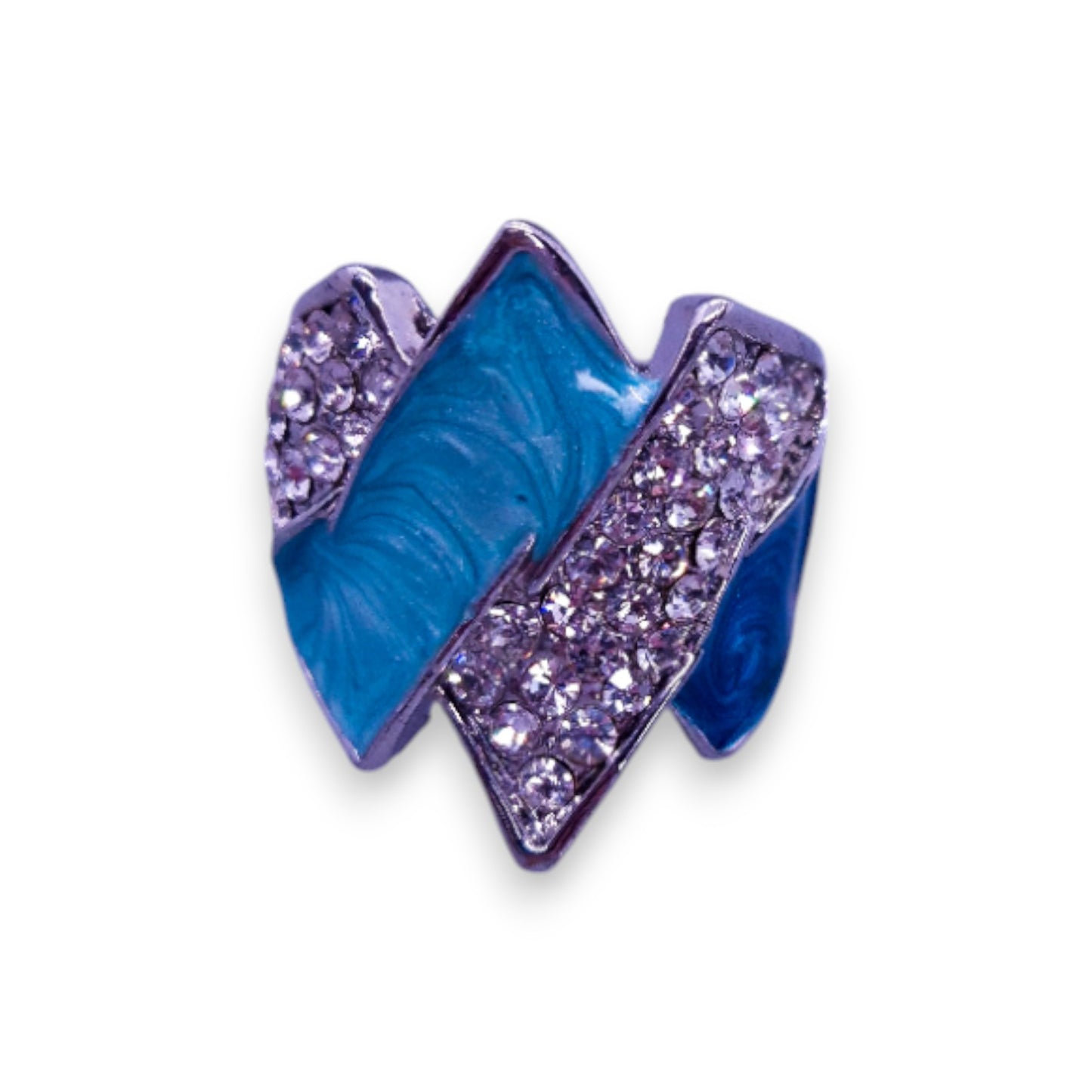Silver Tone Clear Cubic Zirconia Enamelled Art Deco Ring