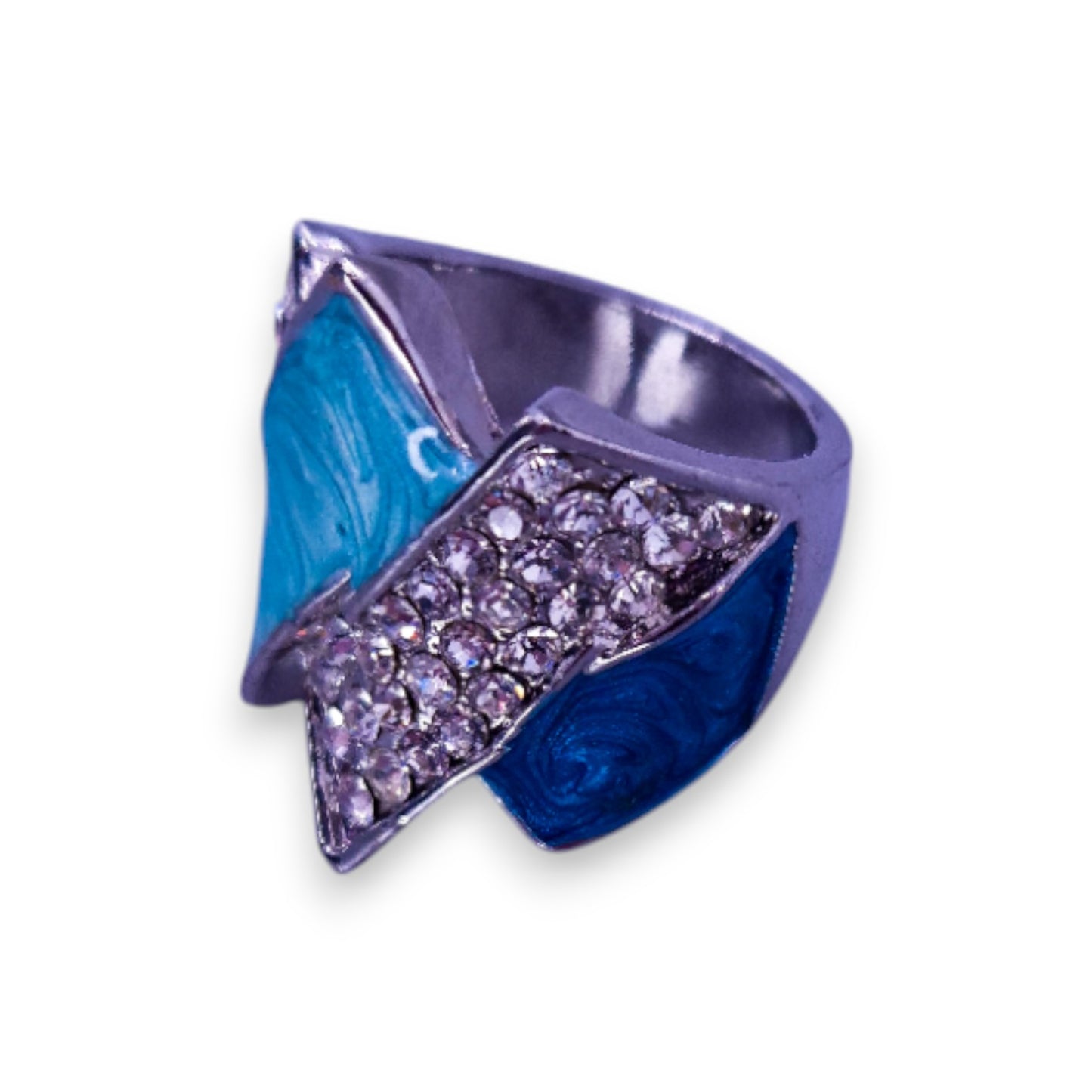 Silver Tone Clear Cubic Zirconia Enamelled Art Deco Ring