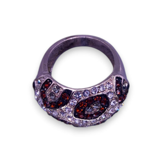 Silver Tone Brown & Clear Cubic Zirconia Nature Inspired Ring