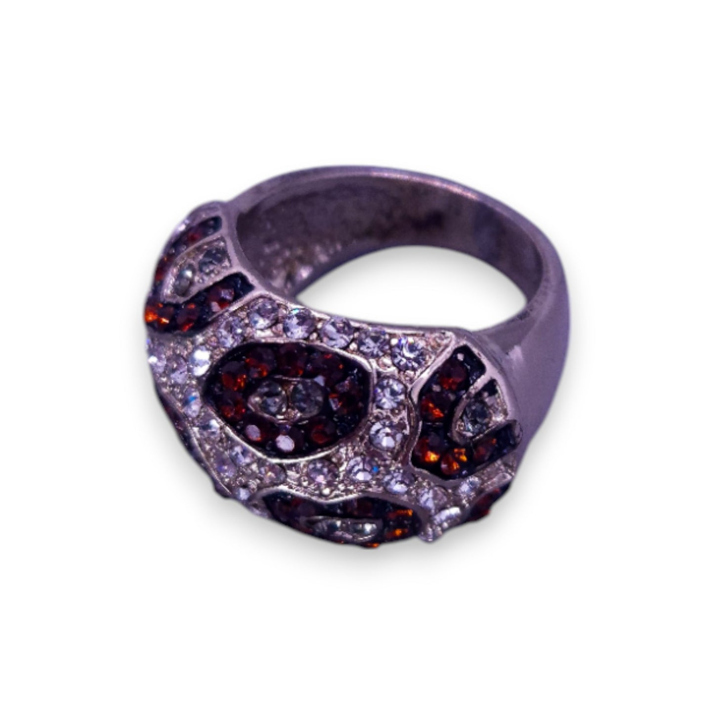Silver Tone Brown & Clear Cubic Zirconia Nature Inspired Ring