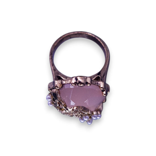 Gold Tone Pink Cubic Zirconia Faux Pearls Nature Inspired Ring