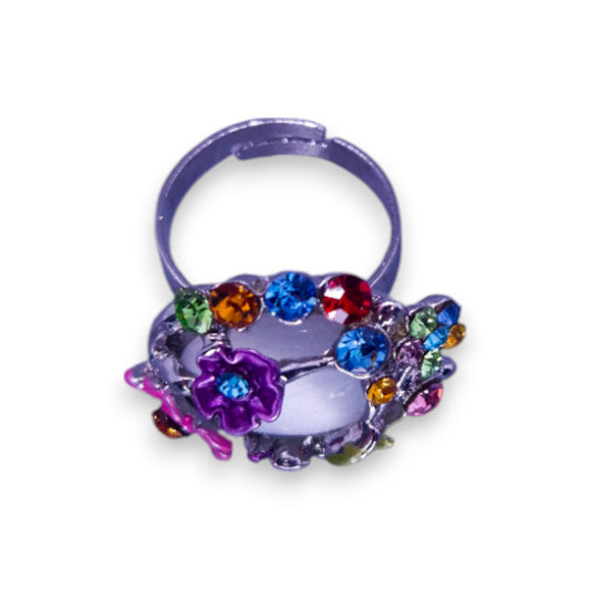 Silver Tone Cloudy & Multi Colour Stones Nature Inspired Ring