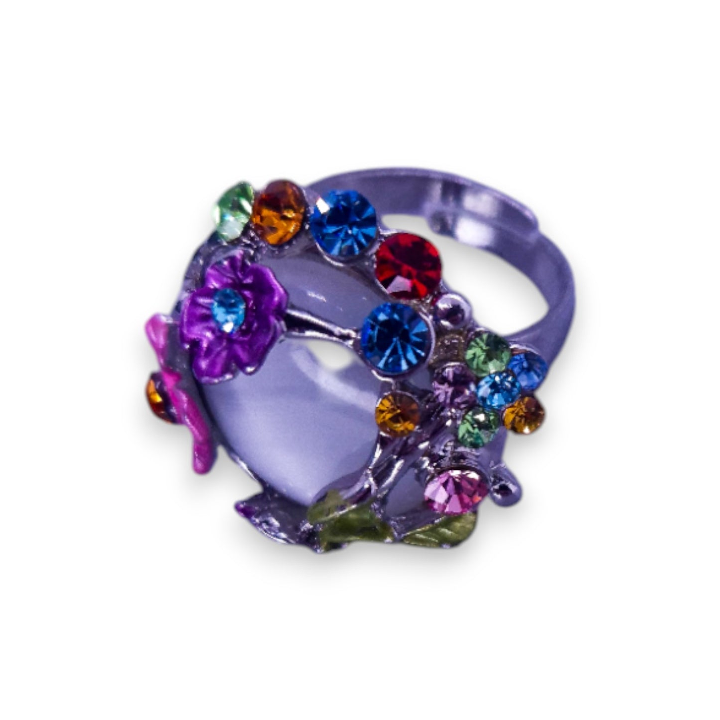 Silver Tone Cloudy & Multi Colour Stones Nature Inspired Ring