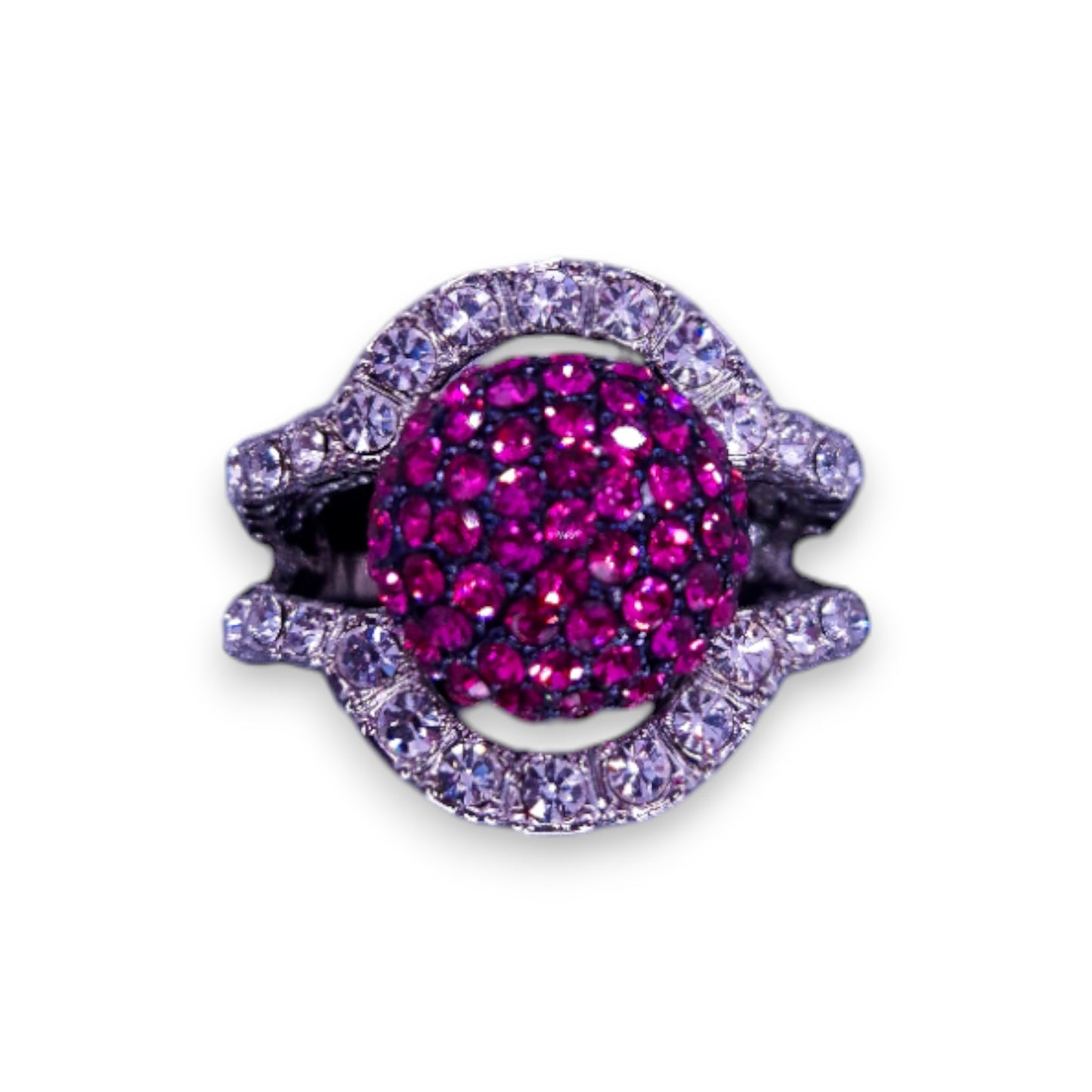 Silver Tone Pink & Clear Stones Statement Ring