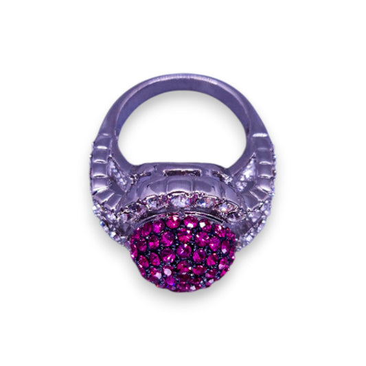 Silver Tone Pink & Clear Stones Statement Ring