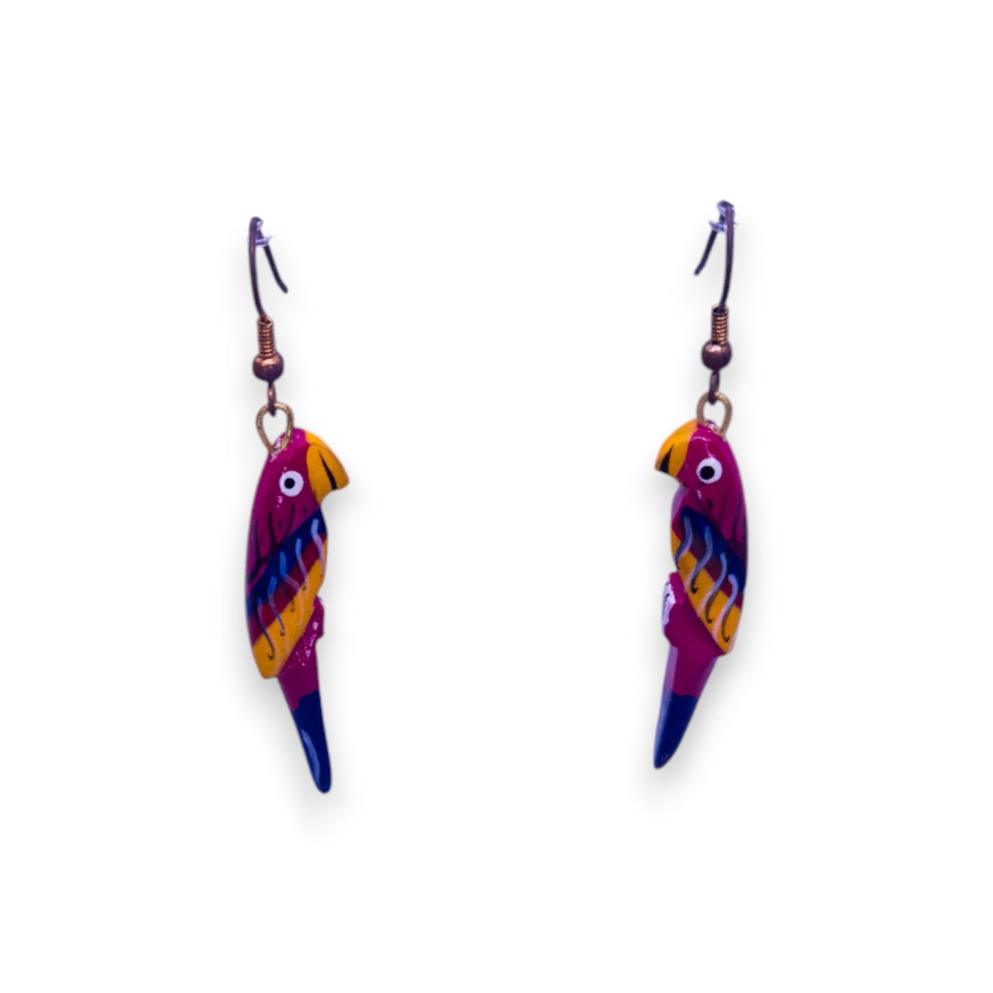 Metal & Wood Nature Inspired Parrot Earrings