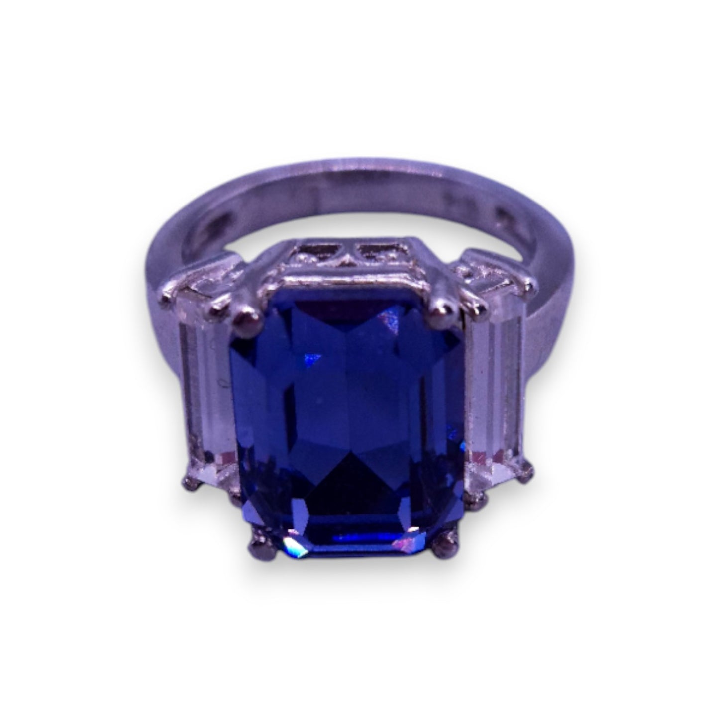 Platinum Bonded Blue & Clear Swarovski Zirconia Modern Ring