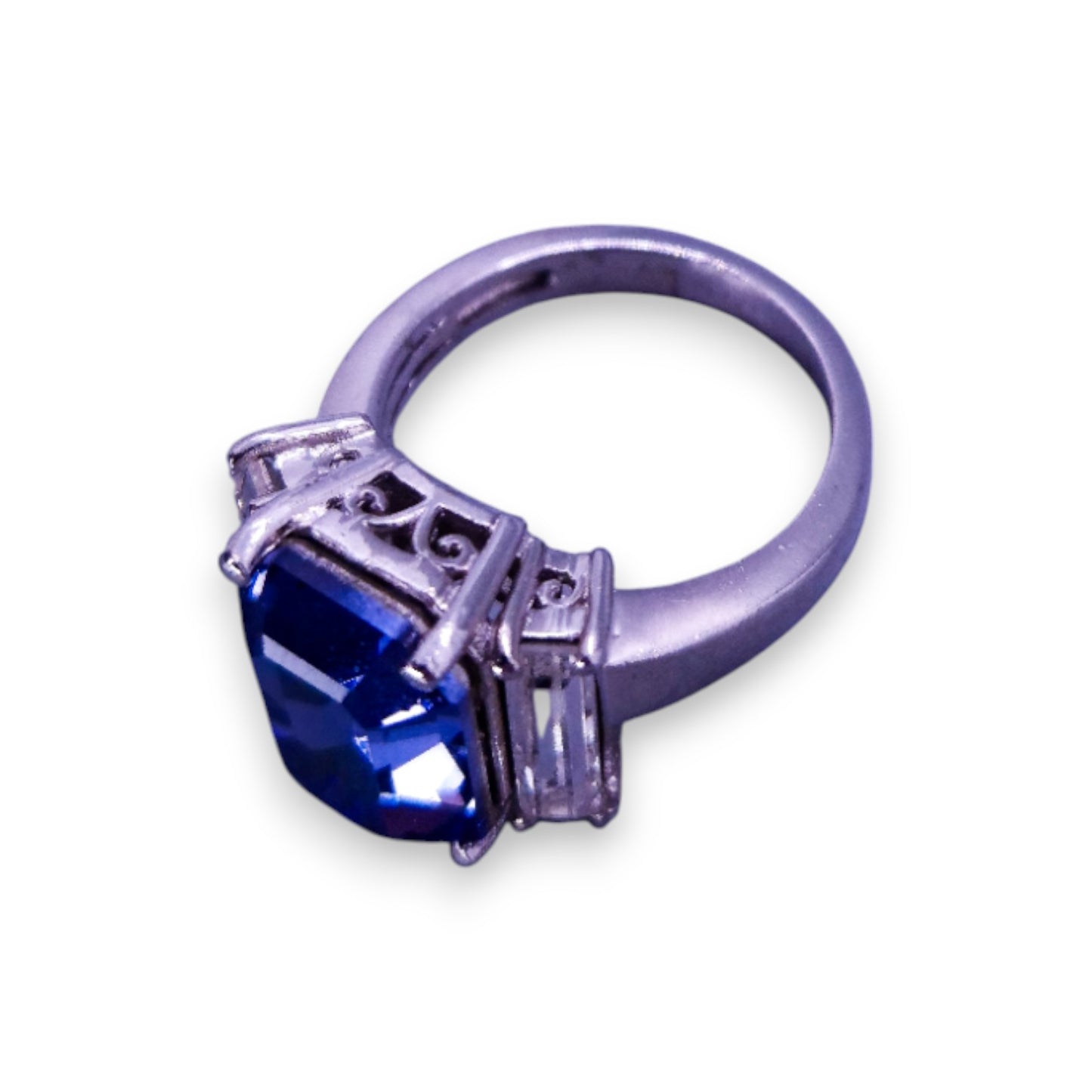 Platinum Bonded Blue & Clear Swarovski Zirconia Modern Ring