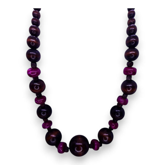 Wood & Plastic Bead Bohemian Necklace