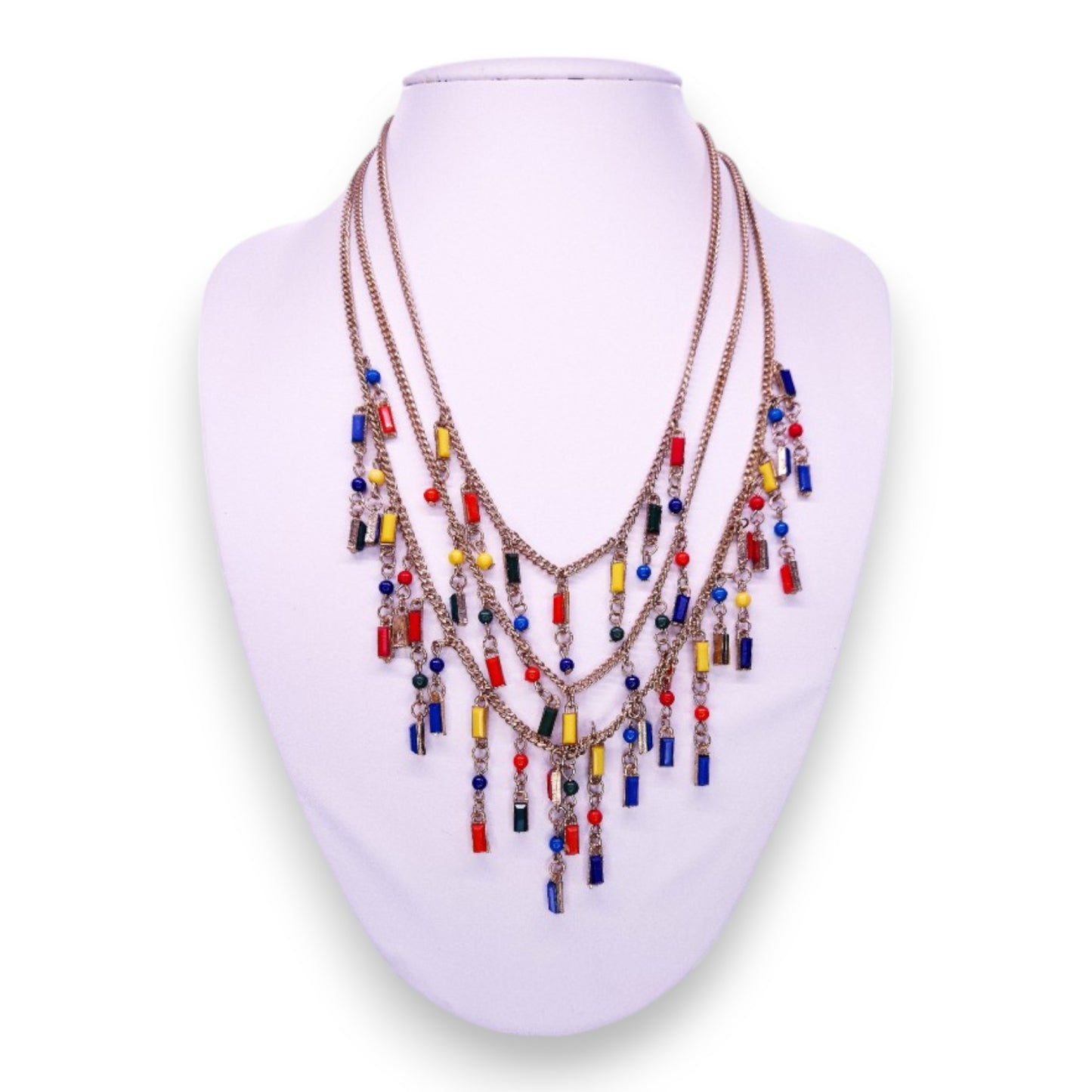 Gold Tone Plastic Stones Vintage Necklace